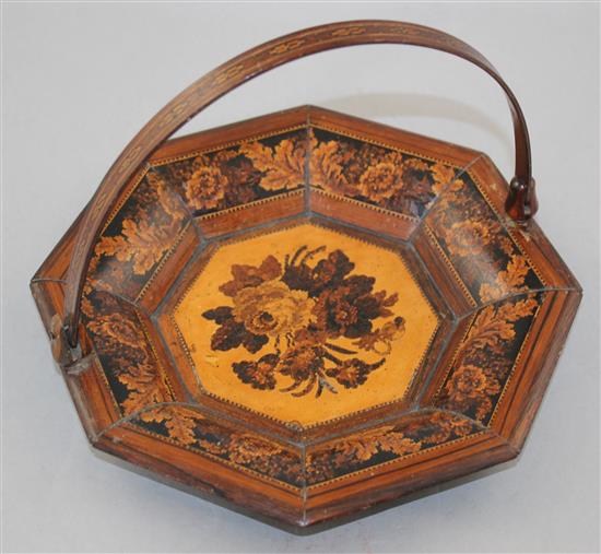 A Tunbridgeware octagonal basket, 9in.